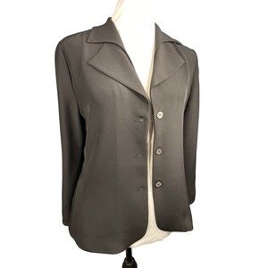 ARMANI Collezioni Black Front Button Silk Blend Women Blazer Size 8